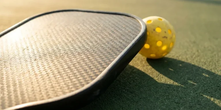 Close-up of a graphite pickleball paddle face with carbon texture
