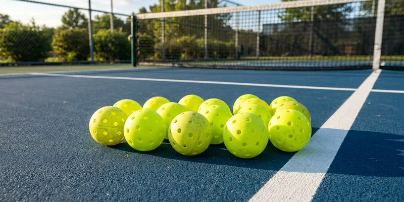 bright pickleball balls (outdoor pickleball balls) grouped on a court surface