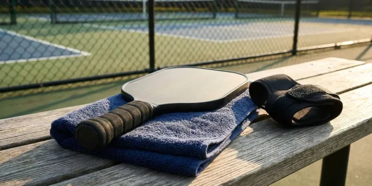 Lightweight paddle with cushioned grip beside an elbow support strap