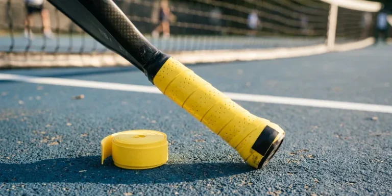 Overgrip being wrapped around a pickleball paddle handle