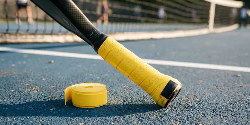 Overgrip being wrapped around a pickleball paddle handle
