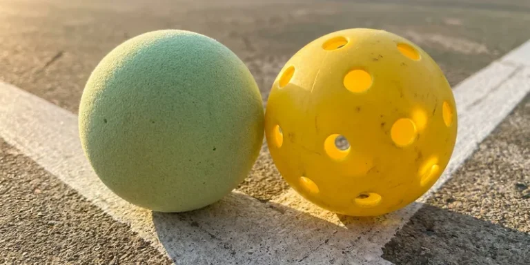 Quiet foam pickleball next to a standard ball for comparison